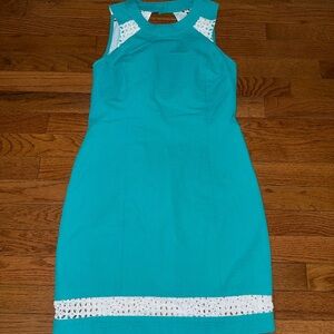 Lauren James Turquoise Dress with White Lace